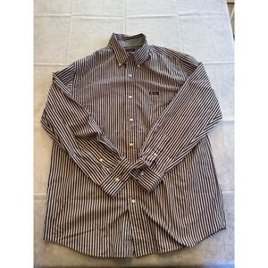 Chaps‎ Shirt Men's Large Button Up Purple Striped Long Sleeve Easy Care
